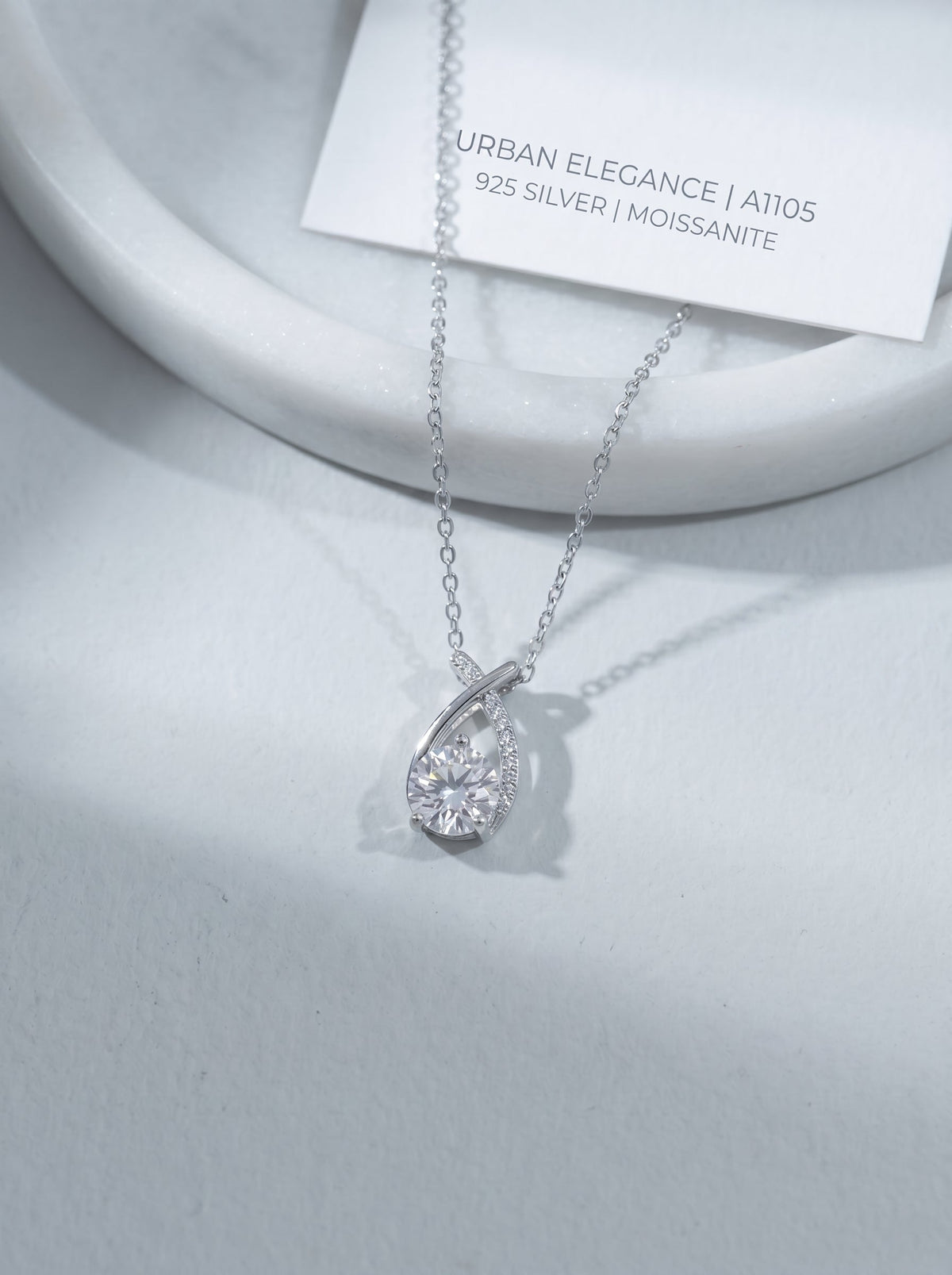 Celand 1ct Teardrop Moissanite Pendant Necklace