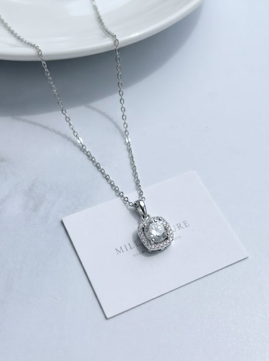 Celand 1ct Moissanite Halo Pendant Necklace