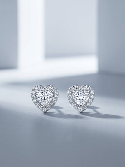 Celand 1ct Heart Halo Moissanite Stud Earrings