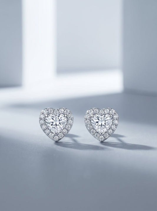 Celand 1ct Heart Halo Moissanite Stud Earrings