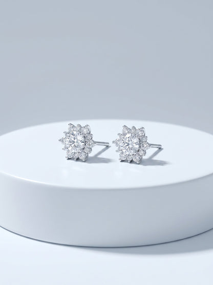 Celand 0.5ct Floral Halo Moissanite Stud Earrings