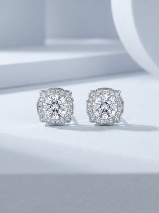 Celand 1ct Square Halo Moissanite Stud Earrings