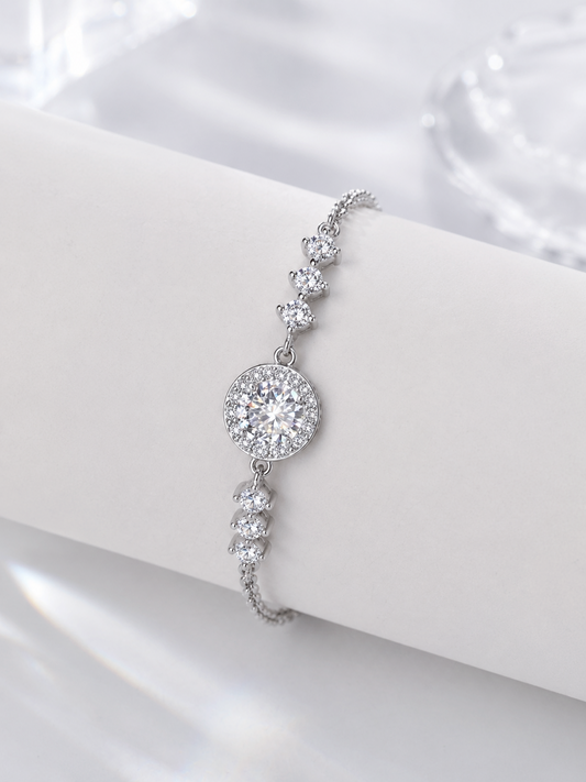 Celand 1ct Halo Moissanite Bracelet, S925 Silver