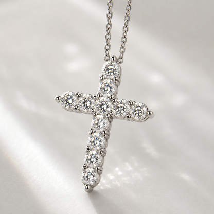 Celand 1.1CTW Moissanite Cross Necklace, S925 Silver