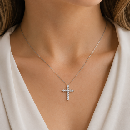 Celand 1.1CTW Moissanite Cross Necklace, S925 Silver