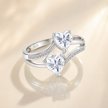 Celand 1.6CTW Double Heart Moissanite Ring, S925 Silver