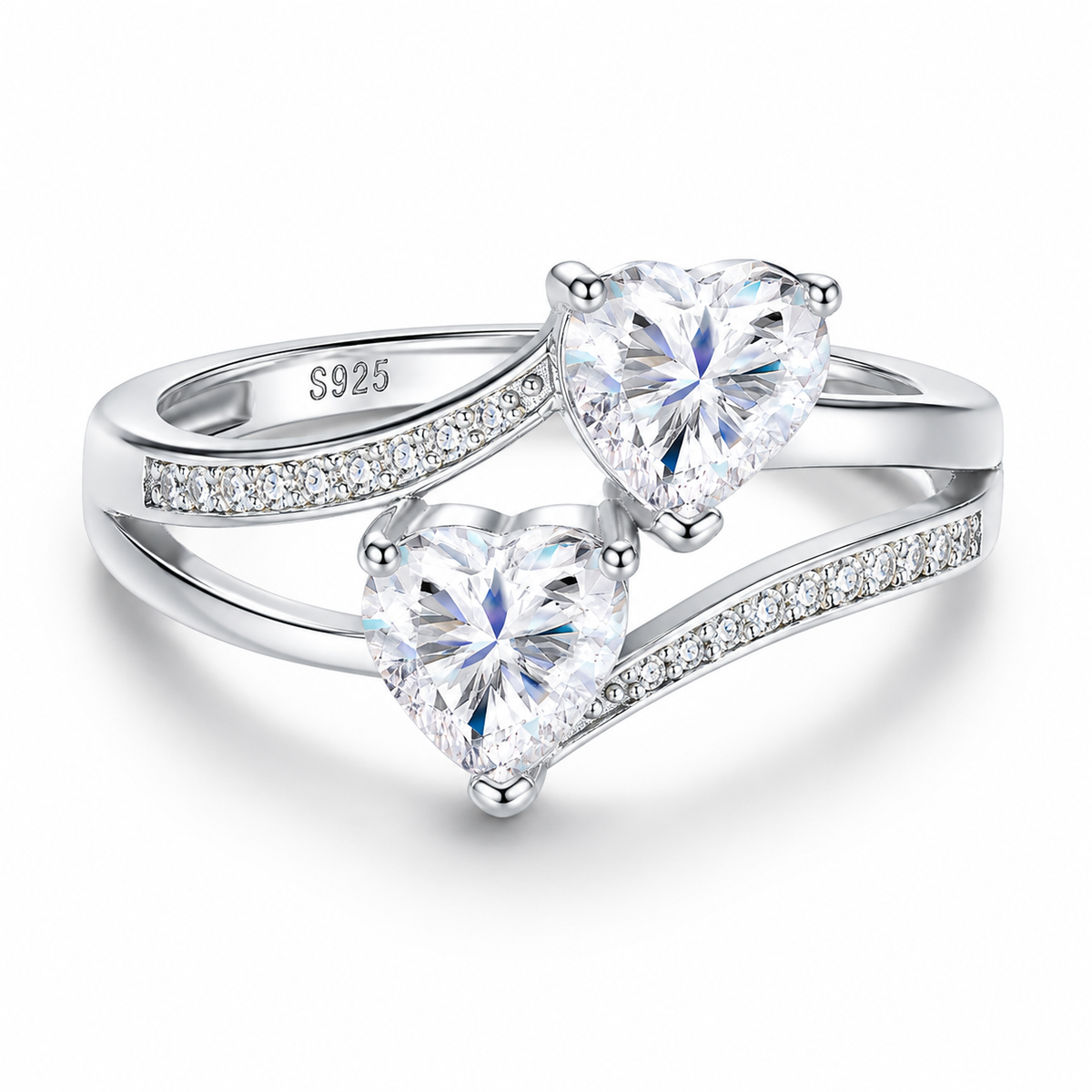 Celand 1.6CTW Double Heart Moissanite Ring, S925 Silver