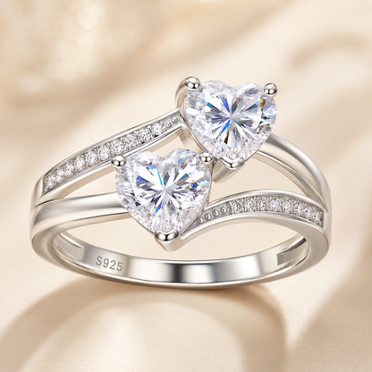 Celand 1.6CTW Double Heart Moissanite Ring, S925 Silver