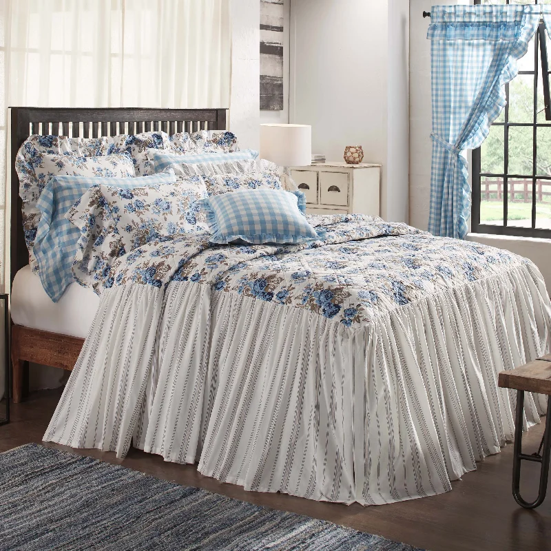 Annie Blue Floral Ruffled California King Coverlet 84x72+27 VHC Brands