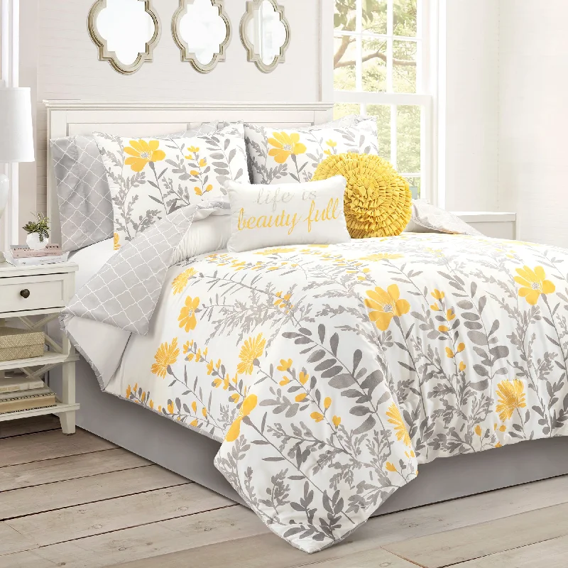 Aprile Soft Reversible Oversized Comforter Yellow/Gray 8Pc Set Queen