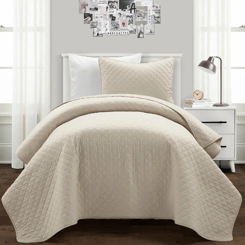 Ava Diamond Oversized Cotton Quilt Neutral 2Pc Set Twin-Xl