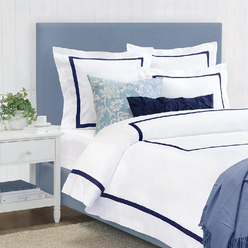 Bella Navy Framed Percale Duvet Cover