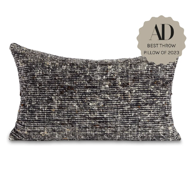 Black Chunky Wool Lumbar Pillow