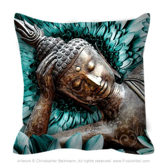 Blue and Brown Reclining Buddha Throw Pillow - Mind Bloom