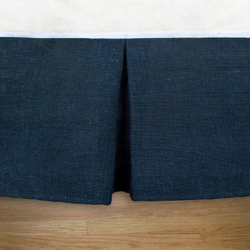 Burlap Navy Pleated 14-inch Drop Bedskirt