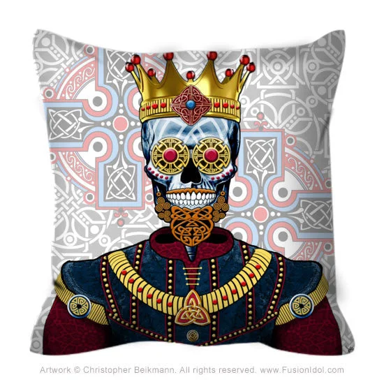 Celtic Renaissance Skull King Throw Pillow - O'Skully King of Celts