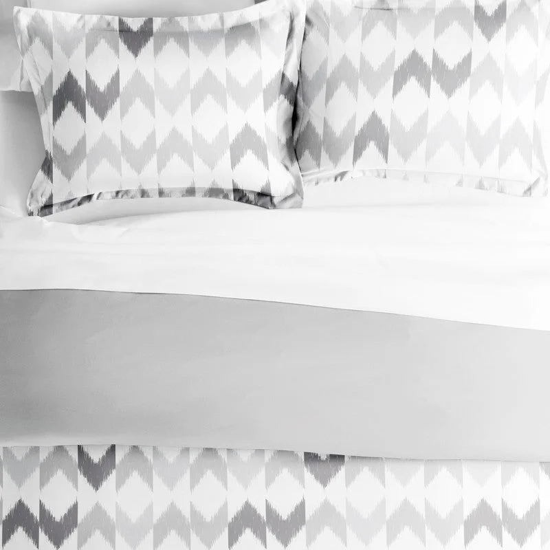 Chevron Sleep Light Gray Reversible Pattern Duvet Cover Set Ultra Soft Microfiber Bedding, Full/Queen