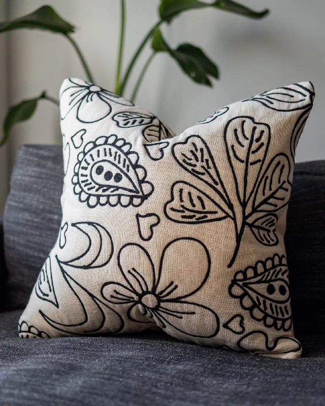 Cordelia Hand Embroidered Organic Cotton Throw Pillow