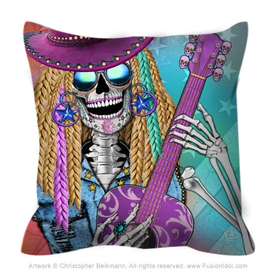 Country Girl Sugar Skull Day of the Dead Throw Pillow - Scary Underwood