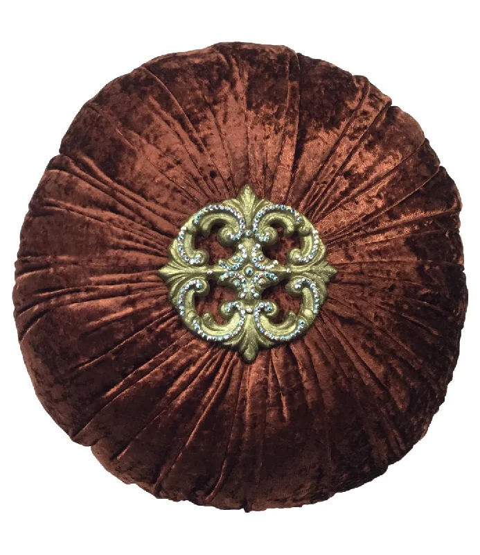 Decorative Pillow Rust Velvet Jeweled Medallion 18"