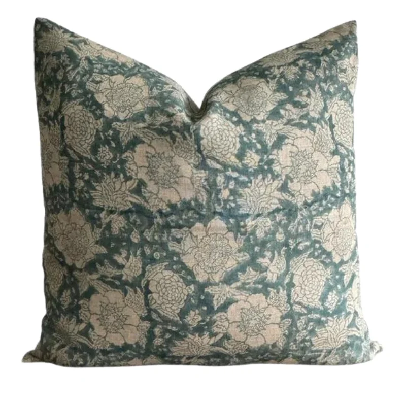 Designer Ashley Blue Pillow Cover in Floral