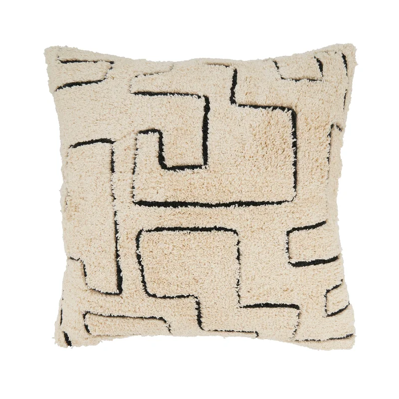 Geometric Splendor Tufted Throw Pillow: Black/Natural / Down Filled / 20"