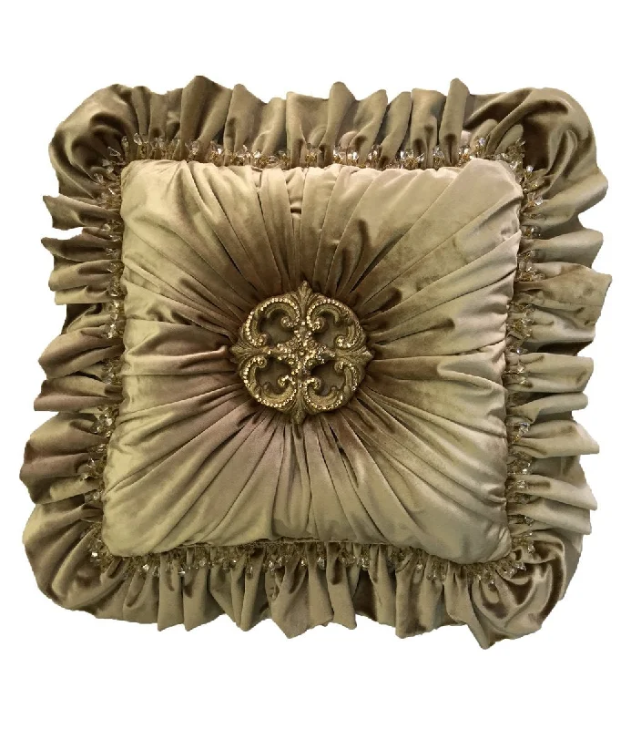 Gold Velvet Accent Pillow Jeweled Medallion