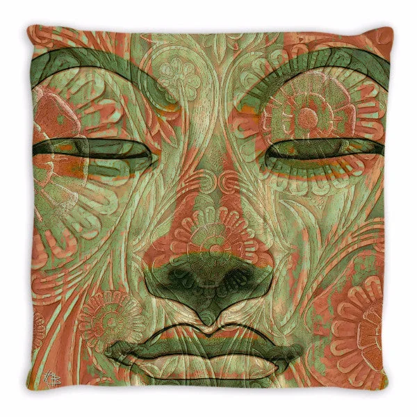 Green and Orange Buddha Face Throw Pillow - Manifestation of Mind