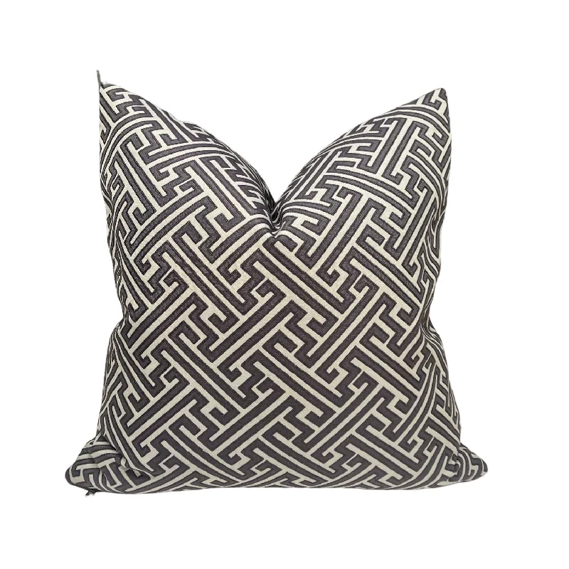 Grey Greek key Pillow Cover