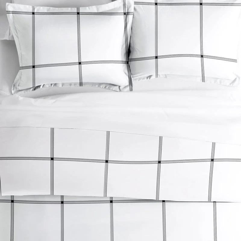 Grid Gray Pattern Duvet Cover Set Ultra Soft Microfiber Bedding, Full/Queen