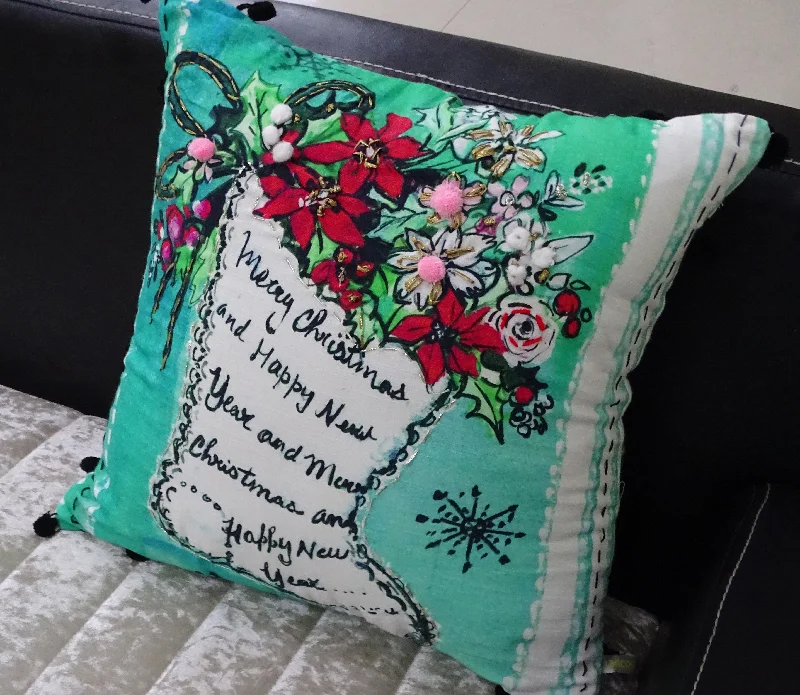 Hand Illustrated Christmas Holiday Pillow