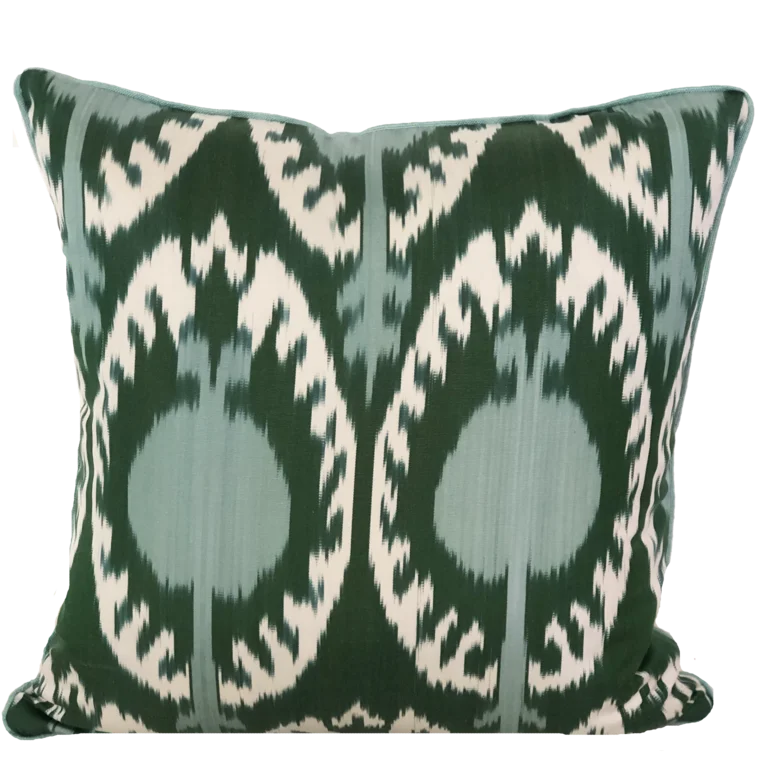 Hande Silk Ikat Green Pillow Cover