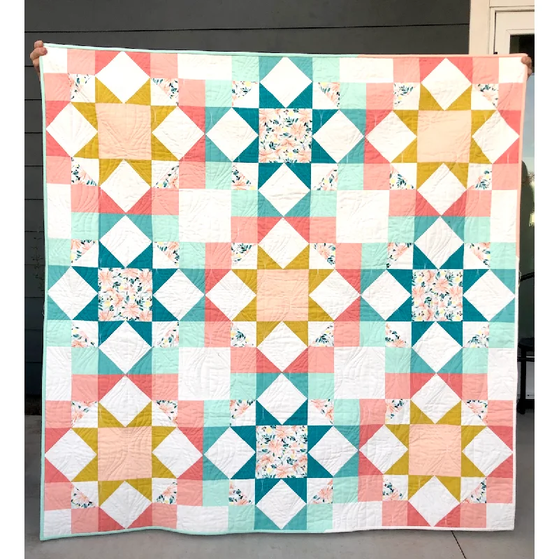 Handmade Journey Home Quilt- Throw size, 100% Cotton, Professionally Quilted