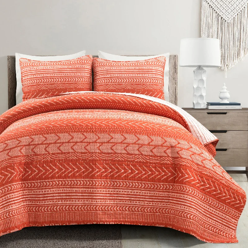 Hygge Geo Rev. Oversized Quilt Burnt Orange 3Pc Set Full/Queen