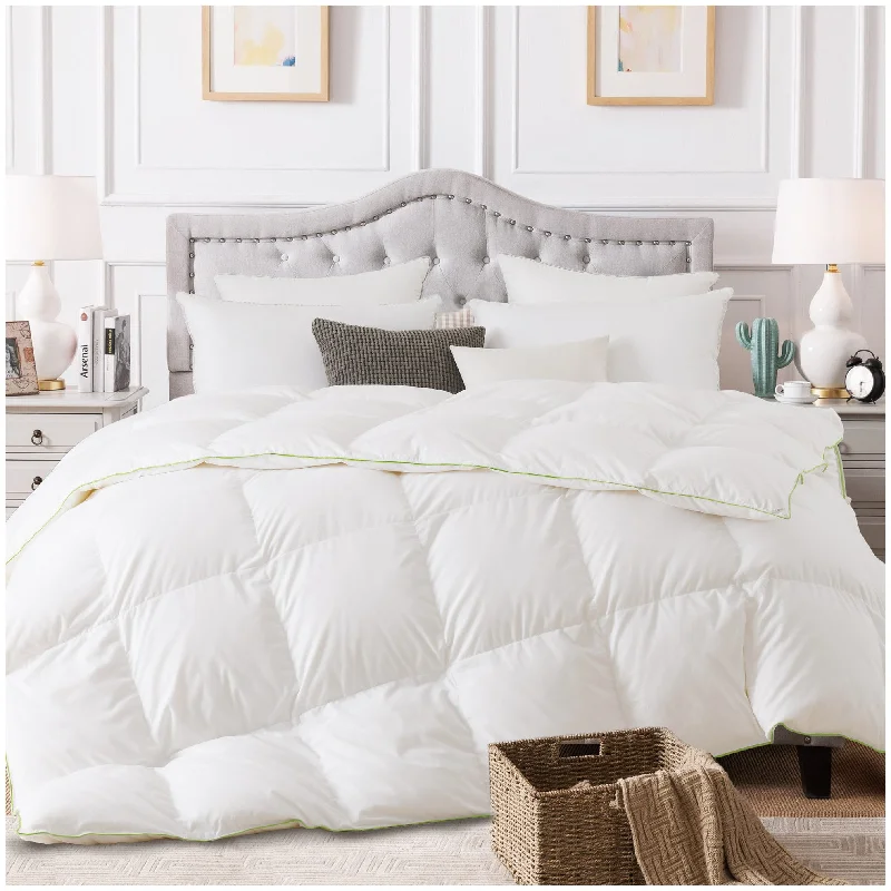 Green Piped Edge White Down Comforter