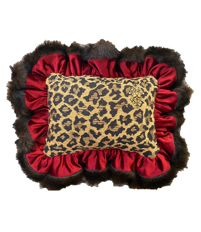 Luxury Accent Pillow Leopard Chenille and Red Velvet