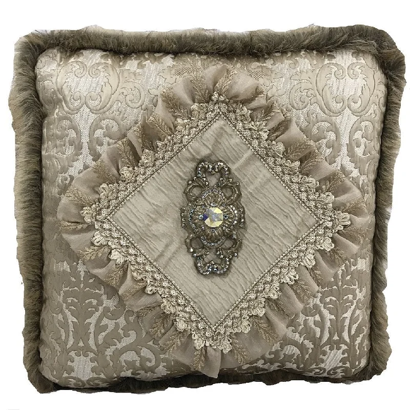 Luxury Neutral Accent Pillow with Jeweled Medallion 20x20