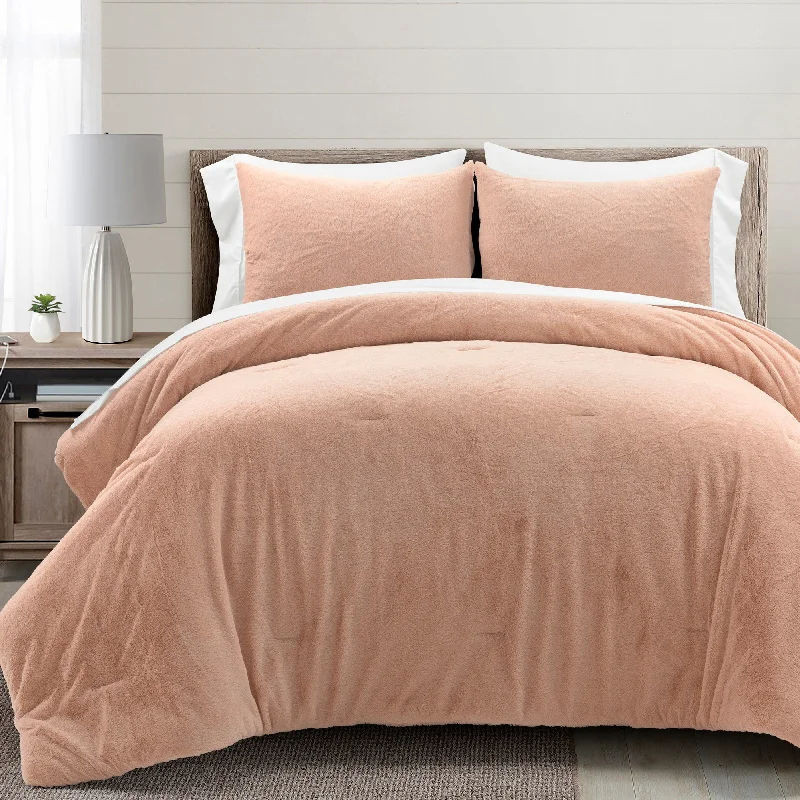 Modern Solid Ultra Soft Faux Fur Comforter Blush 7Pc Set Queen