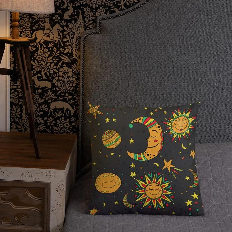 Moon, Sun and Stars Throw Pillow