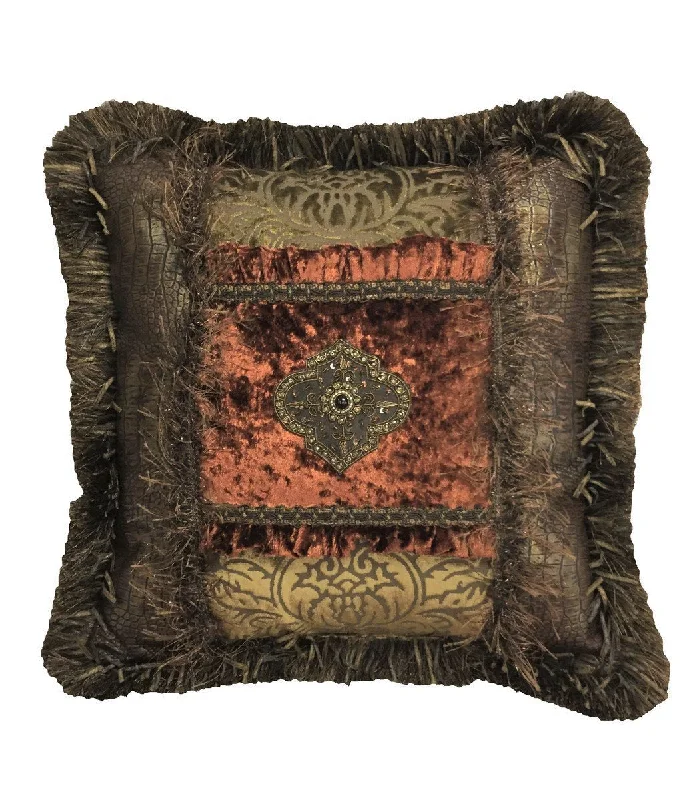 Old World Decorative Accent Pillow Faux Croc and Rust Velvet  18x18