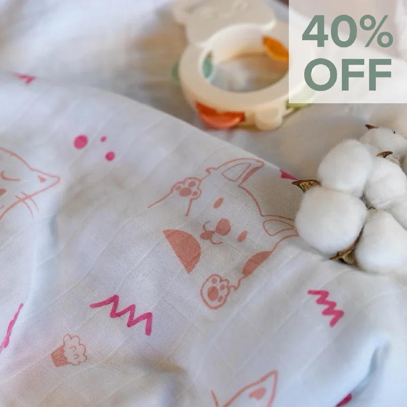 Organic Cotton Interlock Crib Sheet -  Puppies and Kittens - Animal Collection