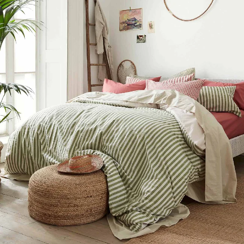 Pear Seersucker Stripe Cotton Duvet Cover