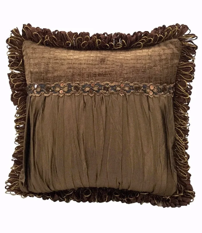 Caramel Silk And Croc Chenille Square Accent Pillow 18x18