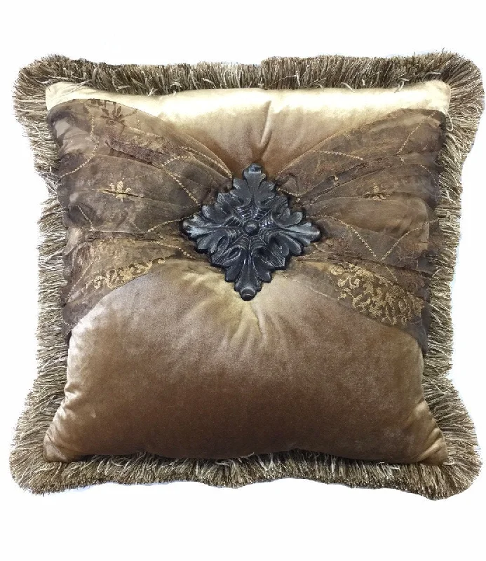 Champagne Gold Velvet And Organza Square Throw Pillow 19x19