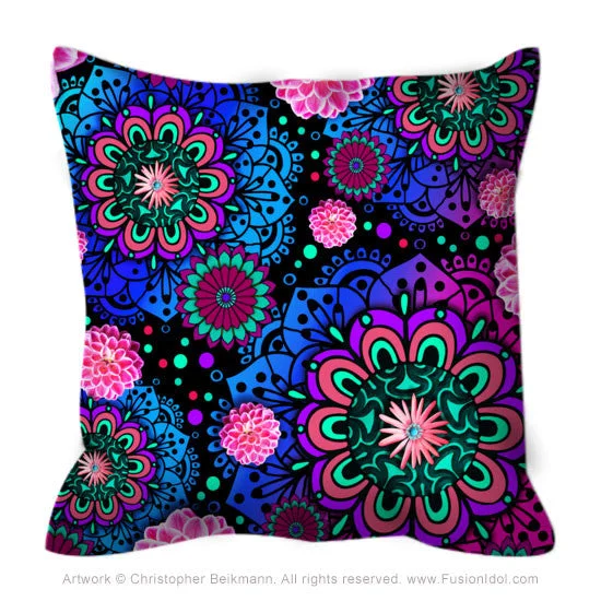 Pink and Purple Modern Floral Throw Pillow - Frilly Floratopia