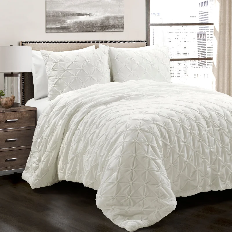 Ravello Pintuck 100% Cotton Comforter White 3Pc Set King/Cal King