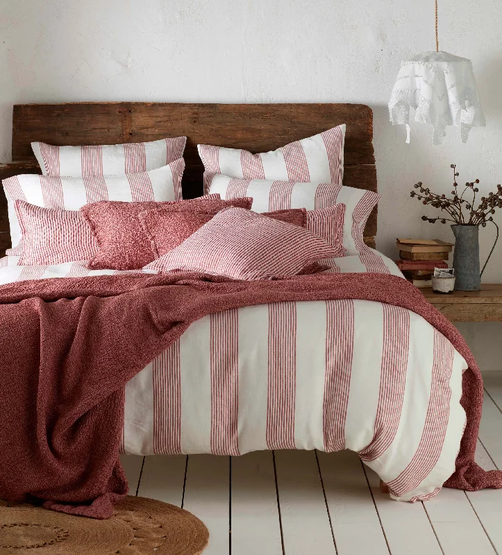 Red Ticking Stripe Cotton Linen Duvet Cover