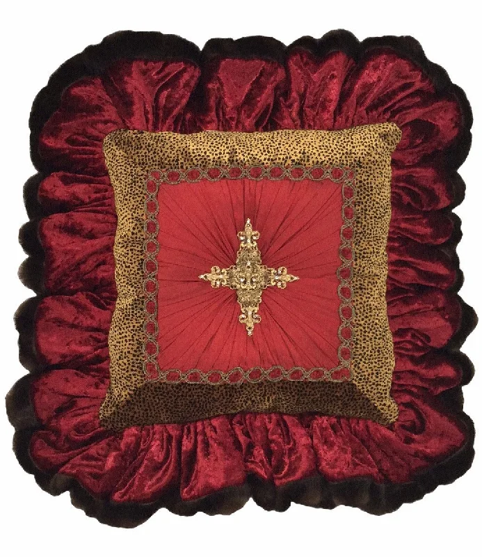 Red Velvet And Cheetah Ruffled Square Accent Pillow 18x18