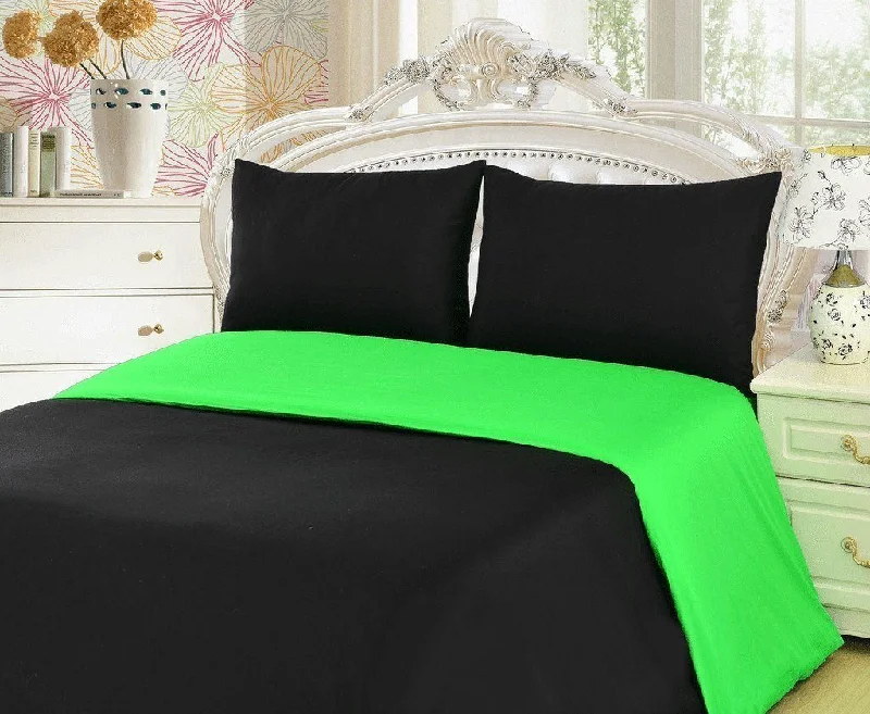 Tache 2-3 Piece Cotton Solid Lime Green / Black Reversible Duvet Cover Set