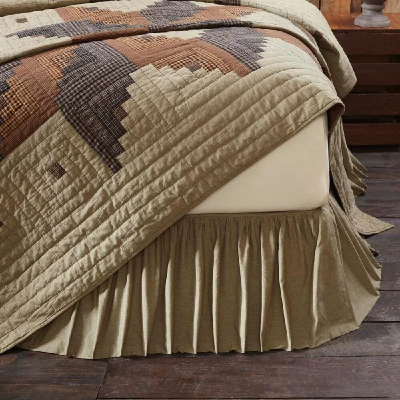 Tan Rustic Bedding VHC Novak Bed Skirt Cotton Solid Color Gathered Chambray